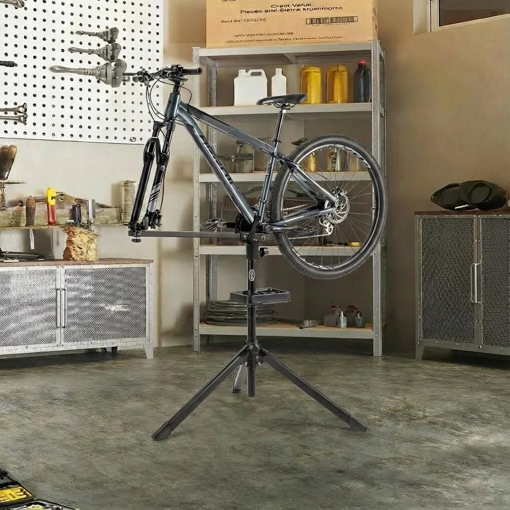 CXWXC Supporto per montaggio bicicletta – Supporto professionale per riparazione con vassoio degli attrezzi e scomparto magnetico (Nero)