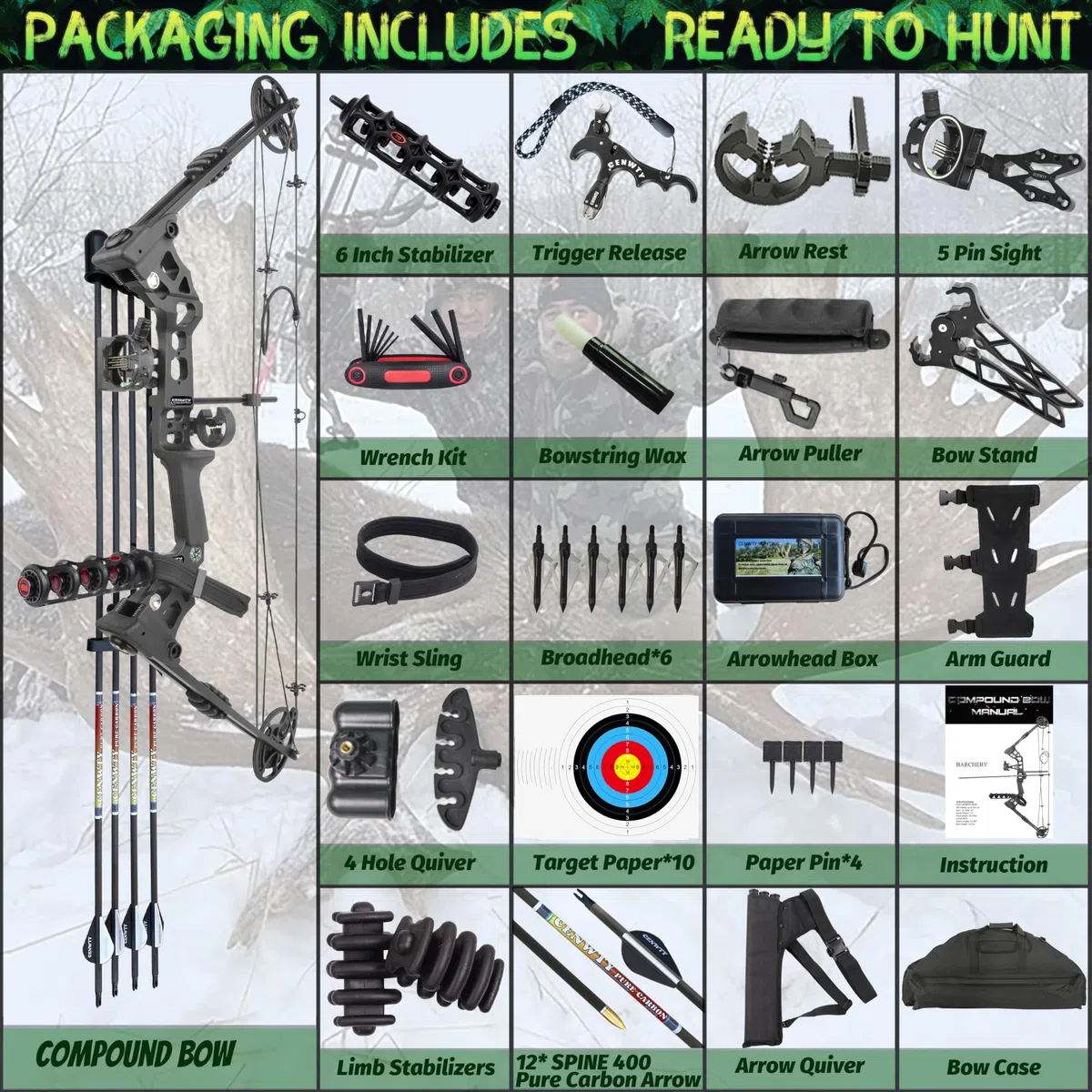 Arco Compound Set PRO Adulto 20-70 LBS Arco da Caccia e Pesca con L'Arco Freccia e Arco Composto Set Arco per Tiro con L'Arco Caccia Bersaglio Pratica Mancini Destrorsi