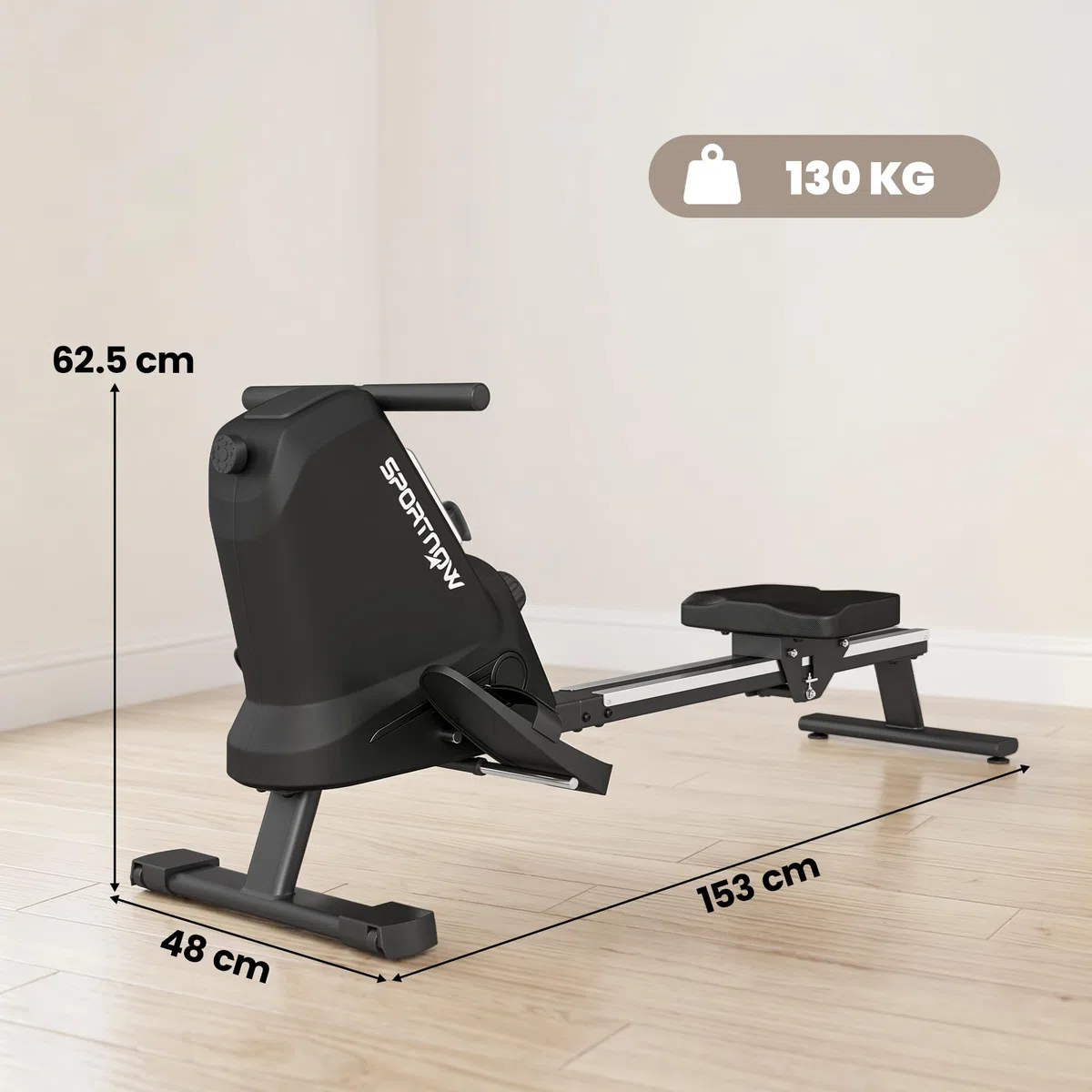 SPORTNOW Vogatore per Casa, Vogatore Magnetico Silenzioso con 16 Livelli Resistenza, APP Bluetooth, Guida Alluminio, Display LCD, Portatelefono, Ruote, Stoccaggio Verticale Salvaspazio, Max 130 kg