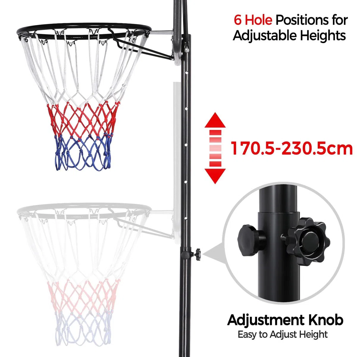 Yaheetech Canestro Basket Esterno Interno Camera Portatile con Colonna Tabellone Canestro Altezza Regolabile