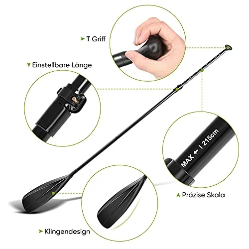GOTOTOP Pagaia in Alluminio Regolabile 163-215 cm, Removibile 2 Parti per Stand Up Paddle, Kayak, Surfboard e Canoa