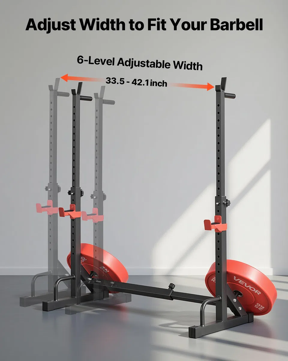 VEVOR Stazione di Forza Sportiva con Altezza e Larghezza Regolabili, Attrezzatura per Allenamento della Forza da 250 kg con Supporti per Bilanciere e Ganci a J per Distensioni su Panca