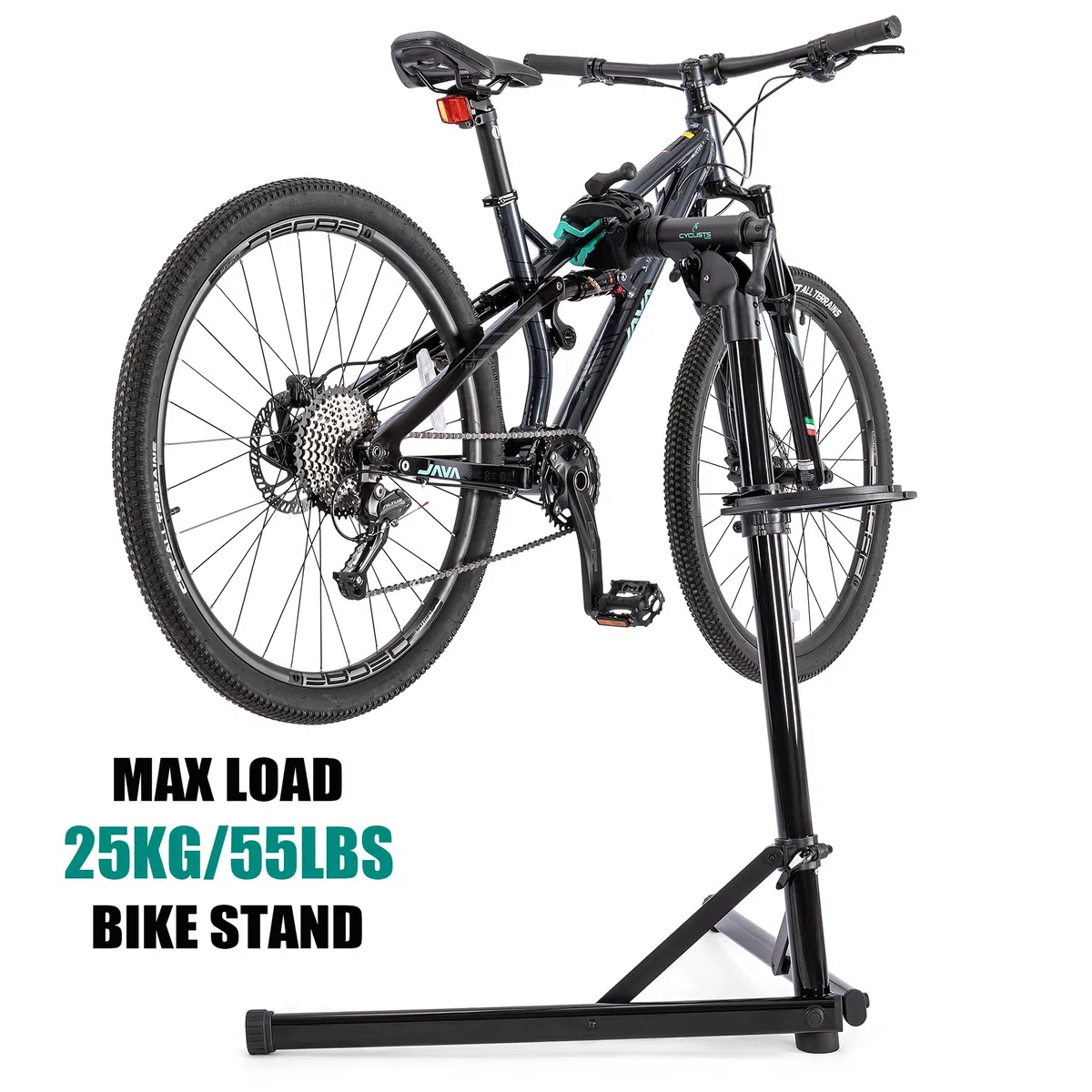 cyclists Cavalletto Manutenzione Bici 50kg,Supporto Riparazione E-Bike Pieghevole in Alluminio,Altezza Regolabile,Rotazione 360°,Stand per MTB e Bici da Corsa (Nero)
