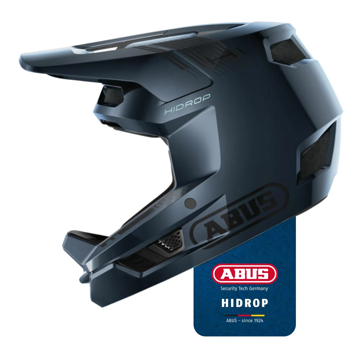 ABUS Downhill Helmet HiDrop - Casco integrale certificato AS con calotta esterna in ABS per MTB: downhill, enduro e bike park adulti ragazzi blu, taglia S