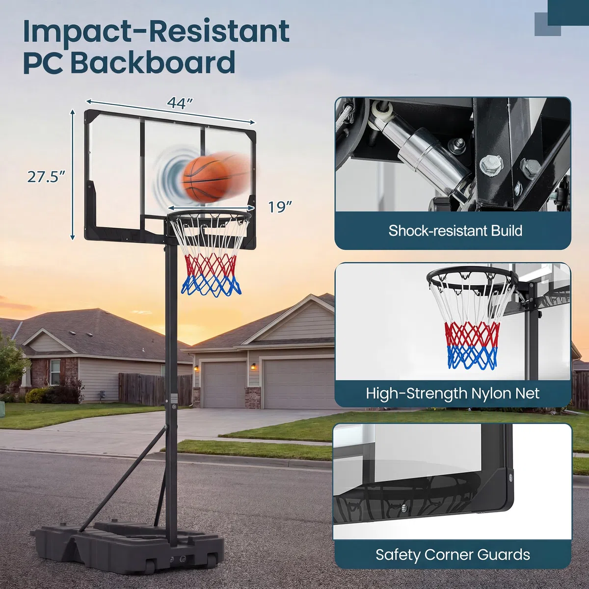 LIFEZEAL canestro basket esterno Altezza Regolabile 230-305 cm, canestro da basket Portatile con Ruote, Base Riempibile, Tabellone in PC, per Esterno, Interno, per Adulti Professionale
