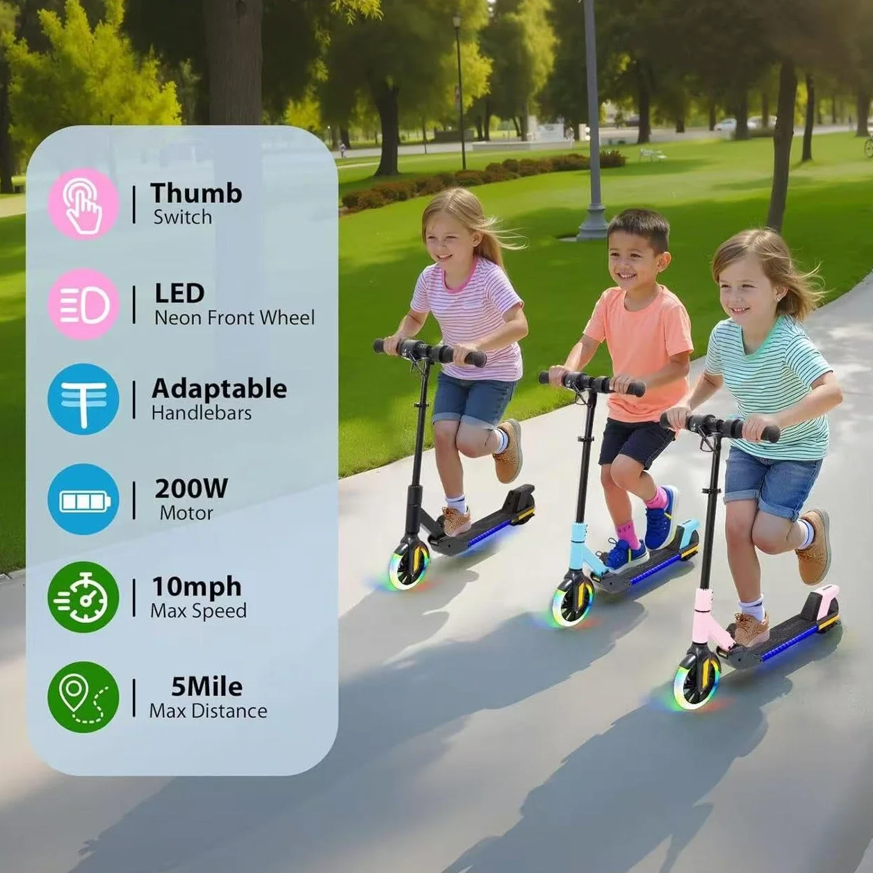 Monopattini elettrici pieghevole per bambini (6-14 anni) - Velocità massima 16 km/h, portata 8 km, ruota anteriore da 7 pollici con funzione autoilluminante, ruota posteriore da 6 pollici