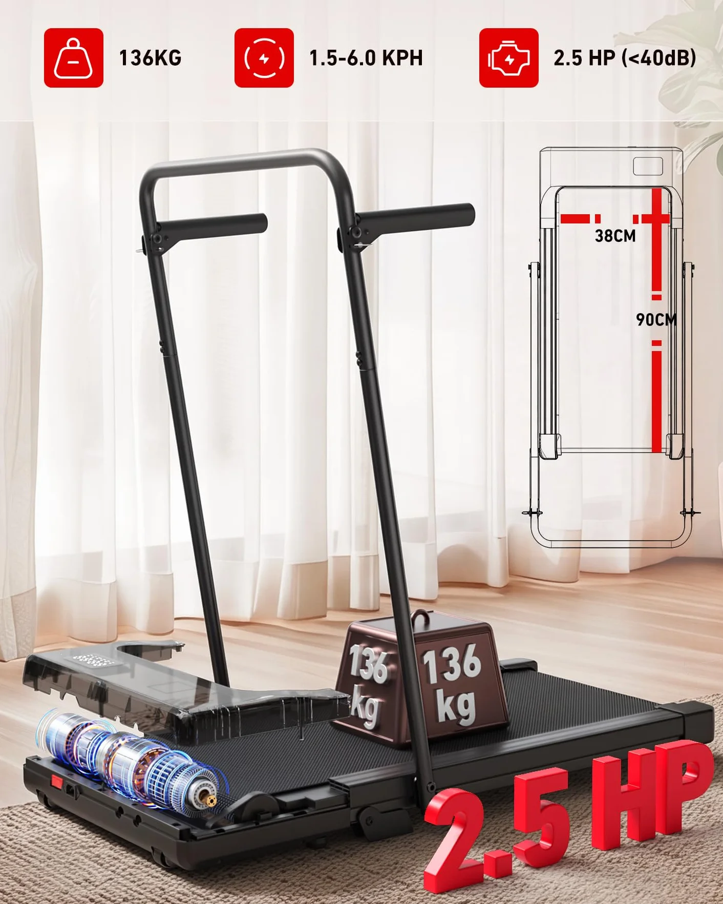 Superun Raceable Tapis Roulant Salvapazio Elettrico Adatto per Indossabili High-tech, Walking Pad con APP Controllo, 136/159KG Tapirulan con Corsi di Allenamento e Corse Multi-Runner