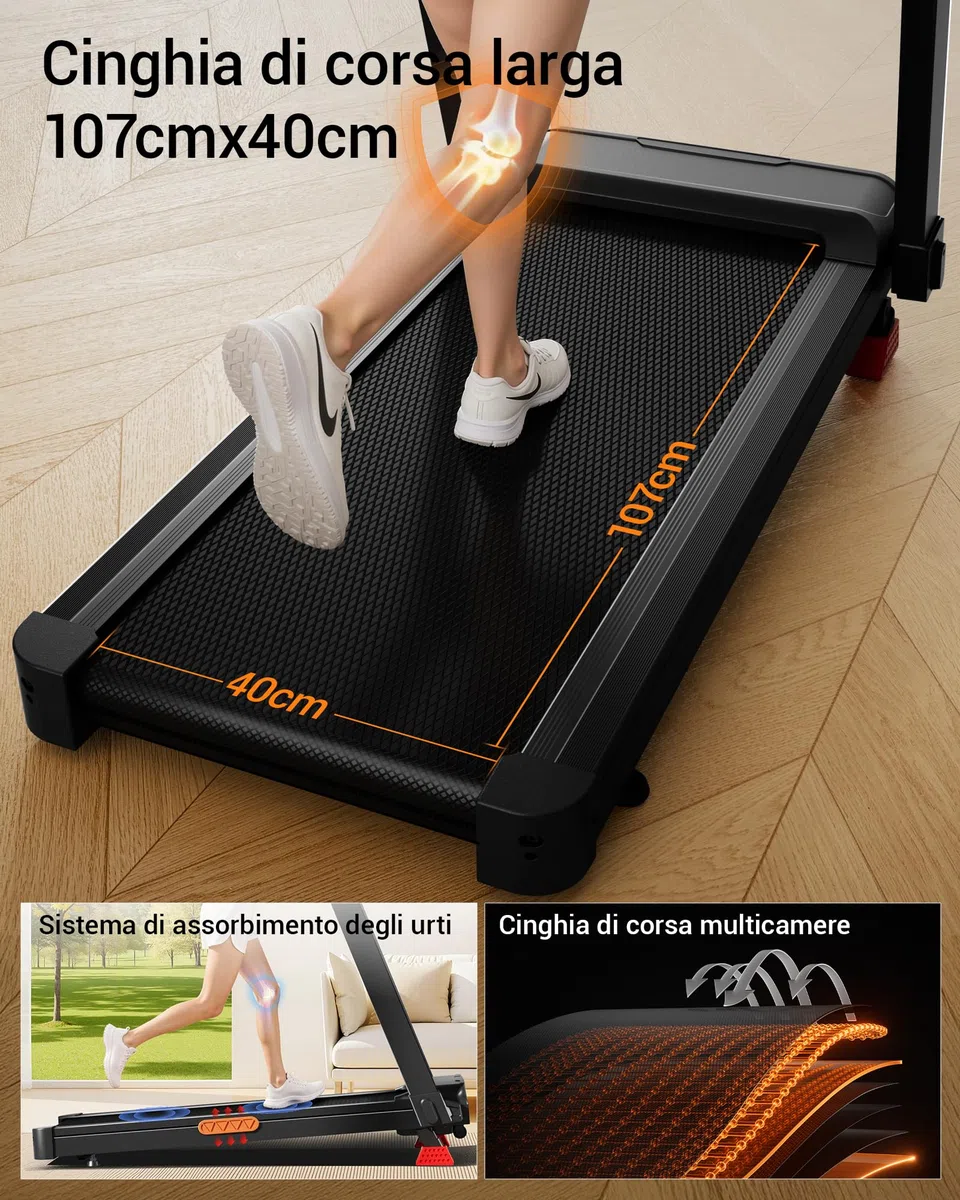 UMAY Tapis Roulant Salvaspazio con 16% Pendenza, 14KM/H Tapis Roulant Elettrico Pieghevole con Cardiofrequenzimetro, Tapirulan da Casa 3.5HP con Display LED, Carico massimo di 180 kg