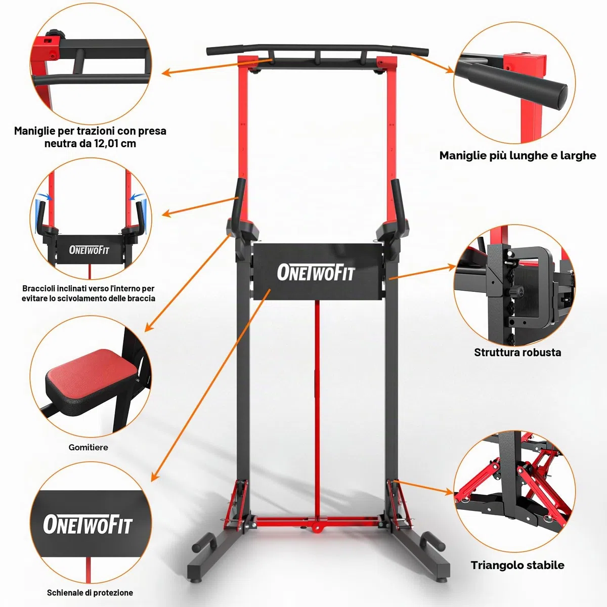 ONETWOFIT Power Tower pieghevole Dip Station Barra per trazioni, Regolabile in altezza Multifunzione stazione di potenza per la Palestra di casa Allenamento Ginnastica espandibile (BLACK-2)