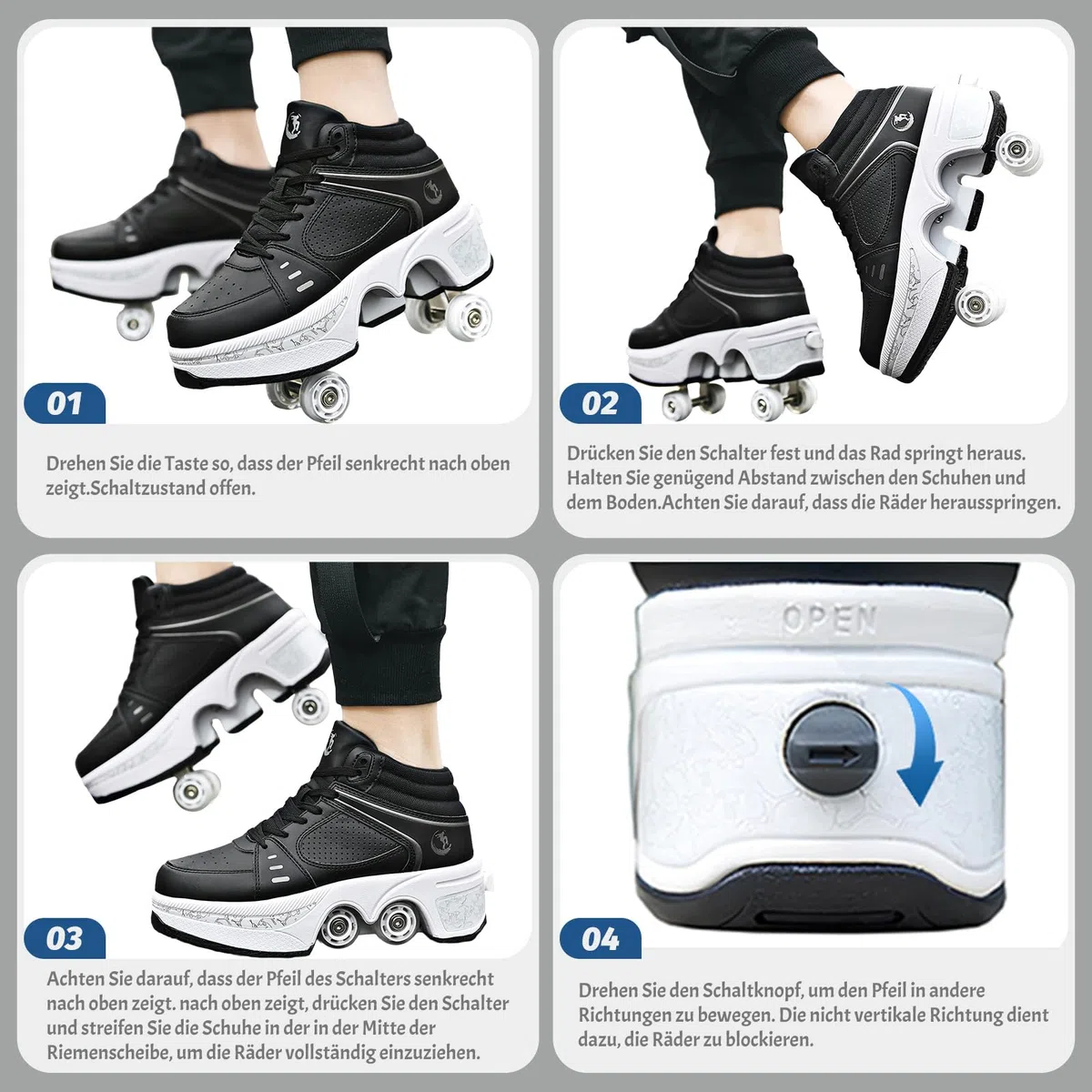TOME. SKATES Scarpe con Rotelle per bambine, Pattini a Rotelle per bambini e Sneakers 2 in 1, Pattini a 4 Ruote deformati per bambino come regali di Natale e compleanno