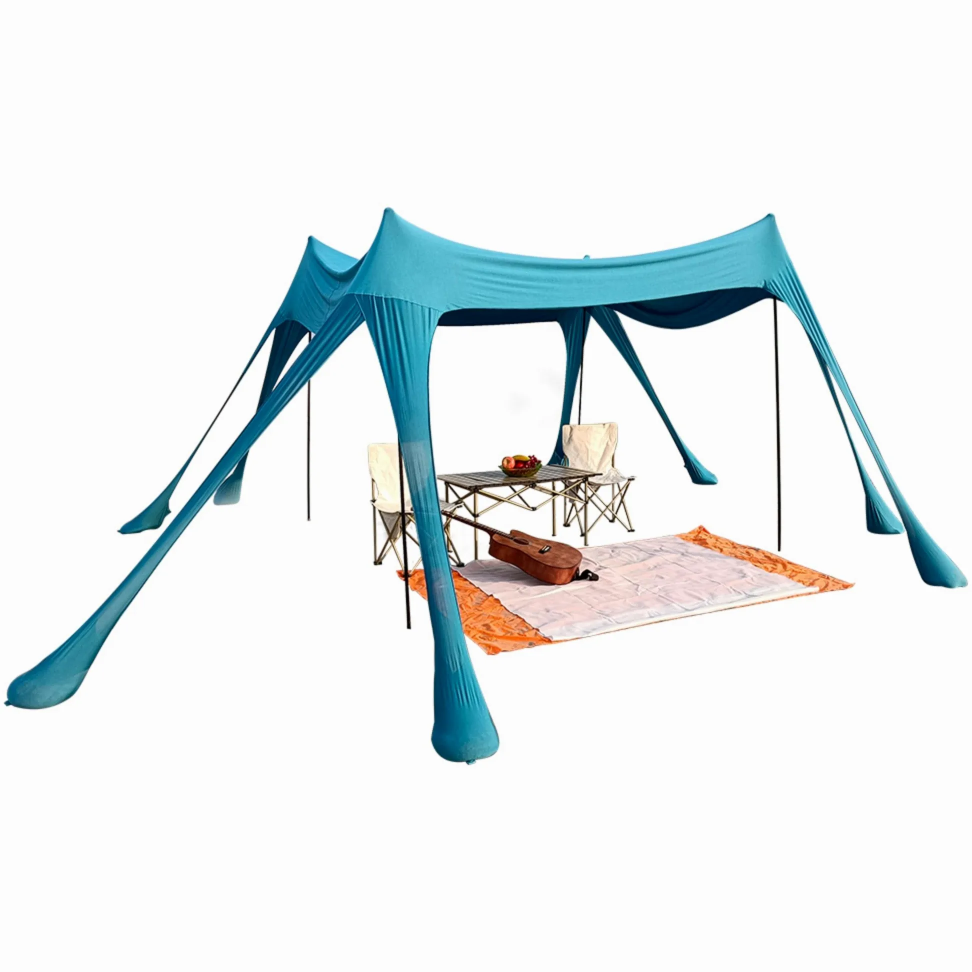 Tenda parasole da spiaggia, grande tenda parasole per esterni, per 6-8 persone, protezione UV per spiaggia, campeggio, pesca e picnic (Blu)
