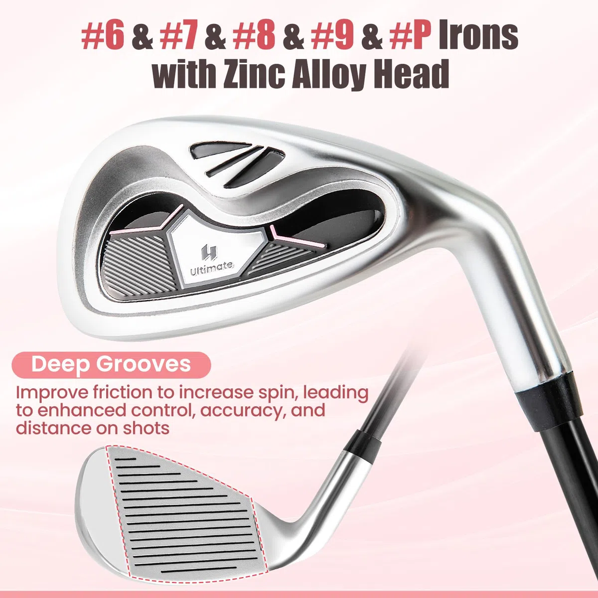 GYMAX Set di Mazze da Golf per Donna con Sacca Portatile, Kit Completo di 10 Pezzi per Donna con Driver 460 cc in Lega, Legno 3 di Fairway, Ibrido 4, Ferro 6 7 8 9 e Putter, Rosa