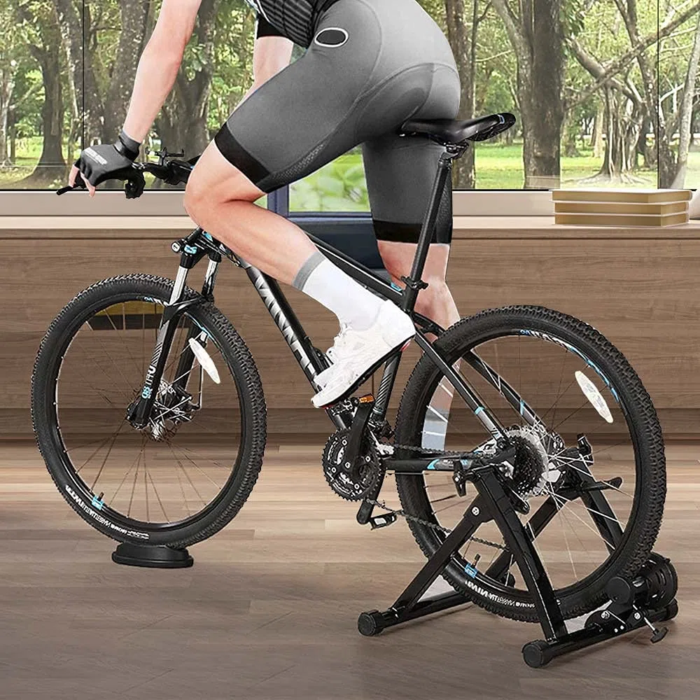 Bakaji Bike Trainer Biciletta Indoor Supporto Rullo Magnetico 6 Livelli di Resistenza Allenamento Cardio Fitness Bici Mountain Bike da Interno in Acciaio Piedini Regolabili Struttura Pieghevole