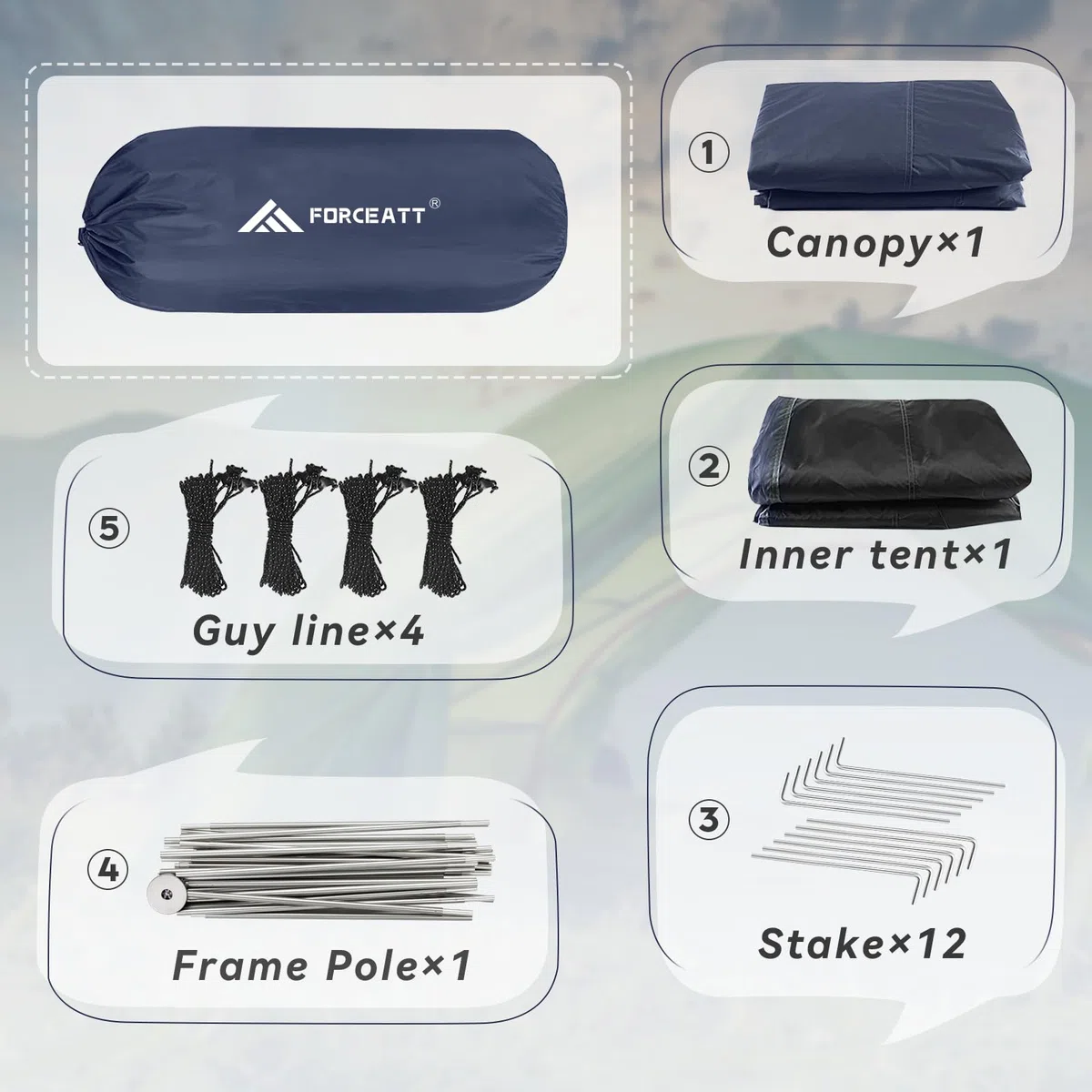Forceatt Tenda Campeggio 2-4 Persone, Impermeabile Antivento Tenda a Due Porte, Ultra-Leggero Facile da Installare Tende da Campeggio, per Campeggio, Spiaggia, Arrampicata, Escursionismo