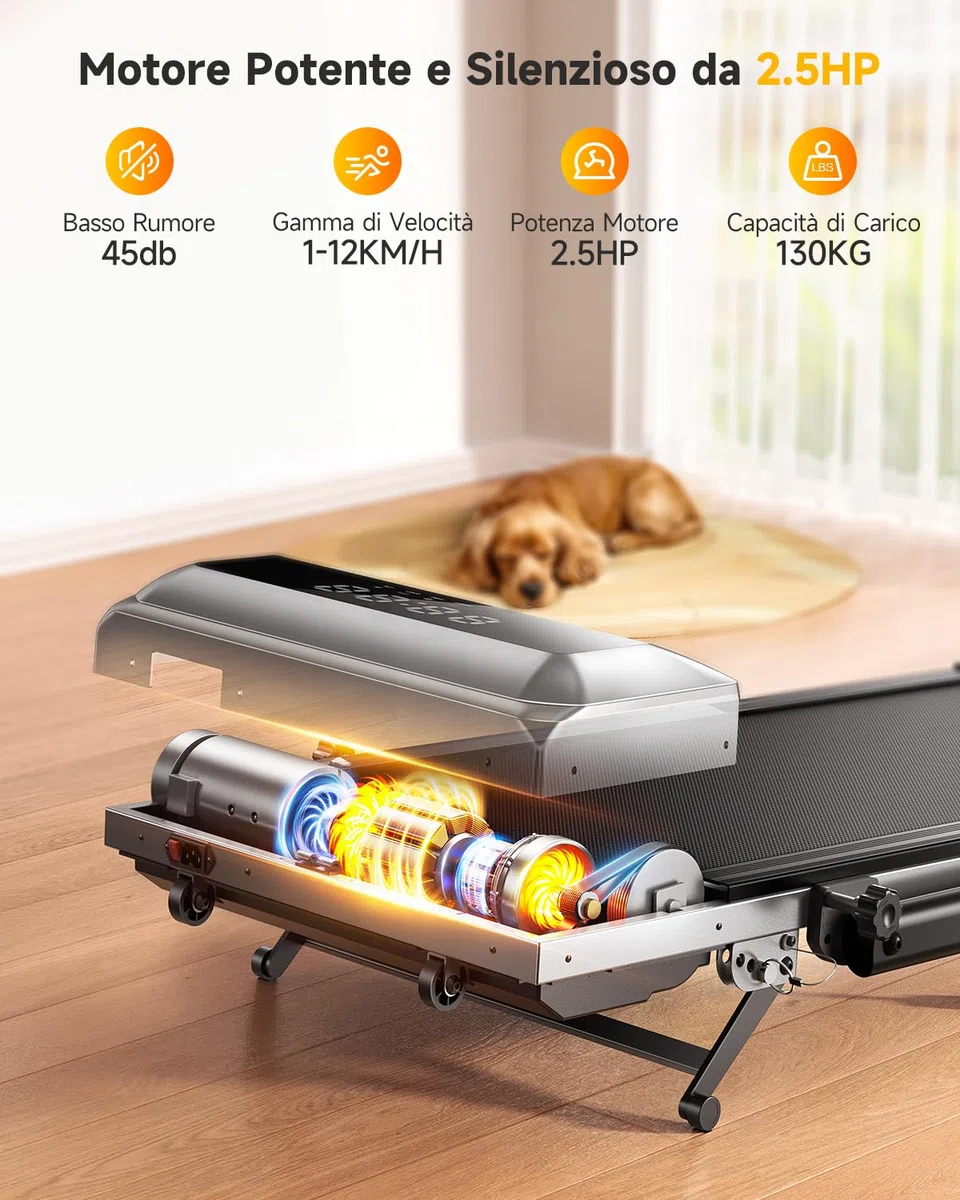 6 in 1 Tapis Roulant Elettrico, 12km/h Tapis Roulant Pieghevole con 12% Pendenza, 1150MM Tubo Montante Retrattile, 95°/105° Tubo Montante Rotante, 2.5HP Motore, App e Telecomando