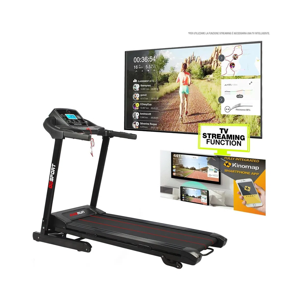 Tapis Roulant Elettrico Pieghevole 16 Km/h, Inclinazione Automatica, 2 HP (3,5 HP Picco) Bluetooth App Kinomap e Zwift, Sensore Cardiaco