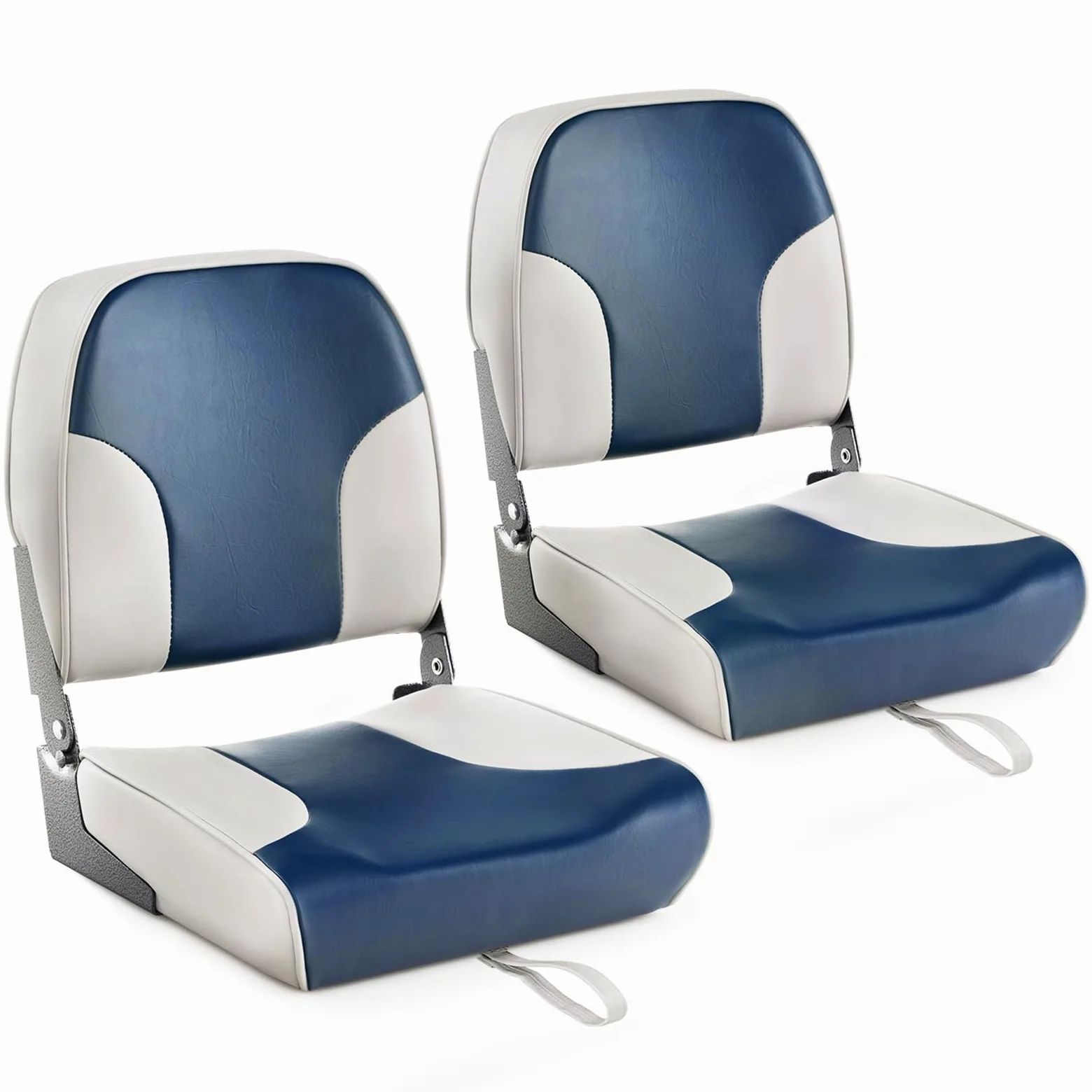 HOMASIS Set di 2 Sedili Pieghevoli per Barche, Seduta Imbottita con Telaio in Alluminio, Sedile da Comando Impermeabile con Cintura di Fissaggio per Imbarcazioni, Portata di 180 kg, 49 x 41 x 47 cm