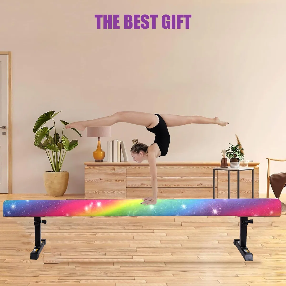 Trave di equilibrio per bambini - Trave di equilibrio pieghevole regolabile in altezza da 17 a 55 cm, attrezzo portatile per l'allenamento con le gambe per fitness/allenamento/ginnastica (viola)