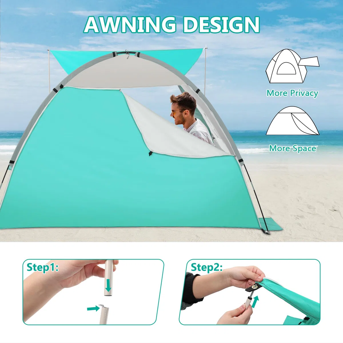 Brace Master Tenda da Spiaggia con Tendalino, Tenda Portatile UPF 50+, Adatta per 2-3 Persone, Facile Installazione, Adatta per Spiaggia, Campeggio, Pesca, Verde