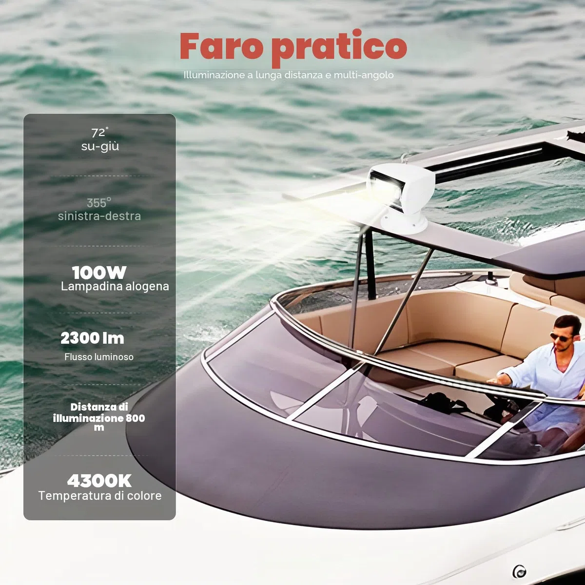 MINRS Faro per barche, faro di ricerca per barche, faro marino, telecomando Xenon marino DC 12V 100W, telecomando rotante 360 gradi, luce di lavoro IP66 impermeabile per yacht, guardia costiera