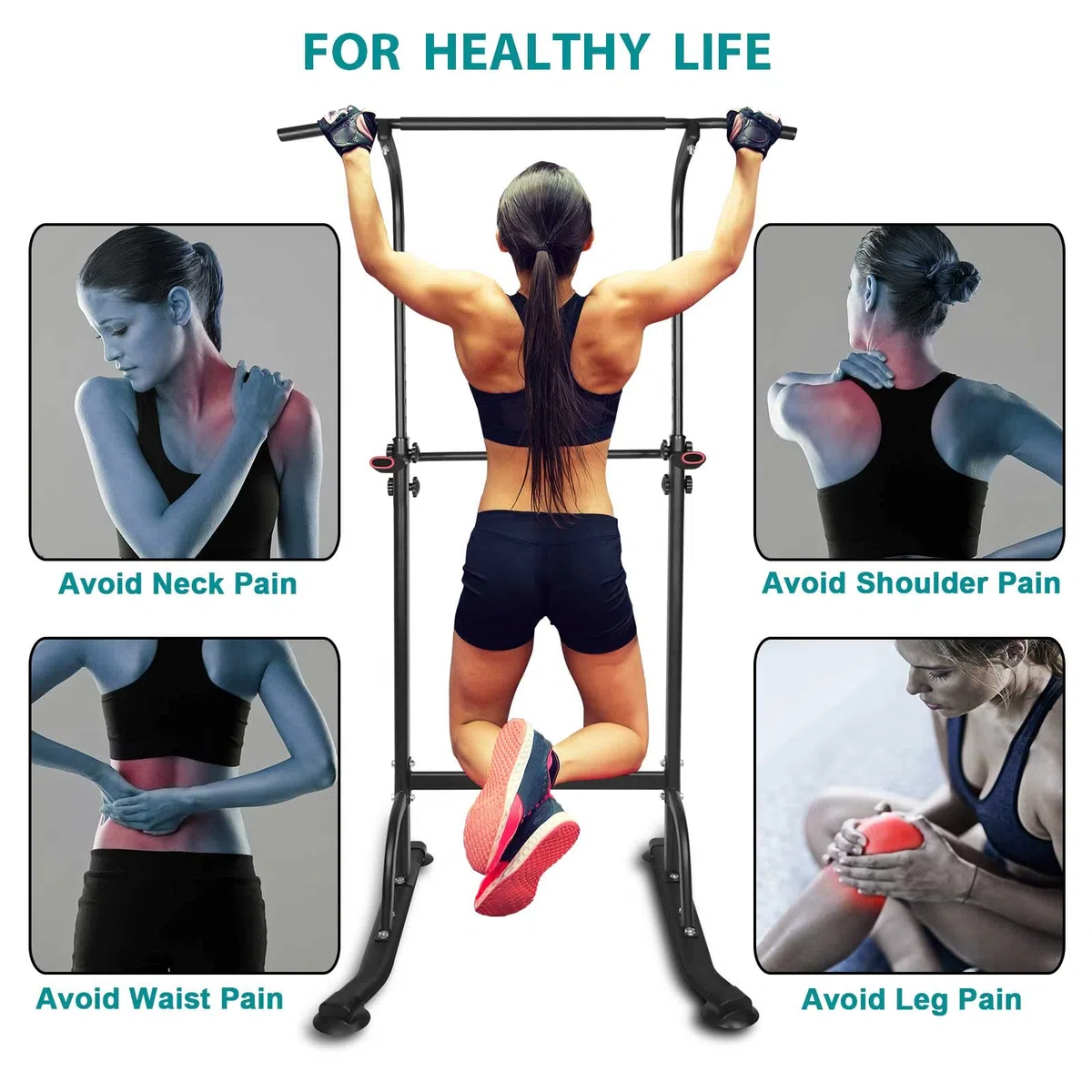 Power Tower Stazione di fondi con barra di trazioni per allenamento, altezza regolabile, supporto multifunzione per fondi per palestra a casa, attrezzature per il fitness