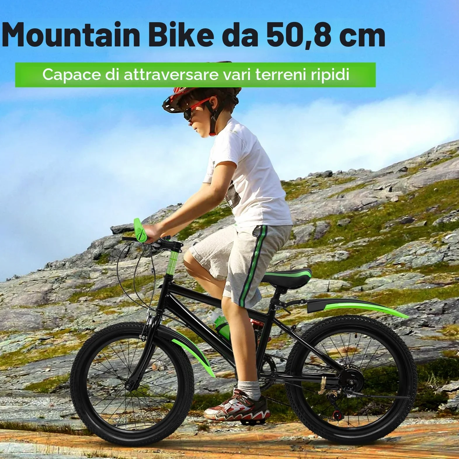 Mountain Bike per bambini per ragazzi e ragazze, mountain bike a 7 marce con parafango, bici da 20 pollici per 6 7 8 9 10 11 12 anni adolescenti