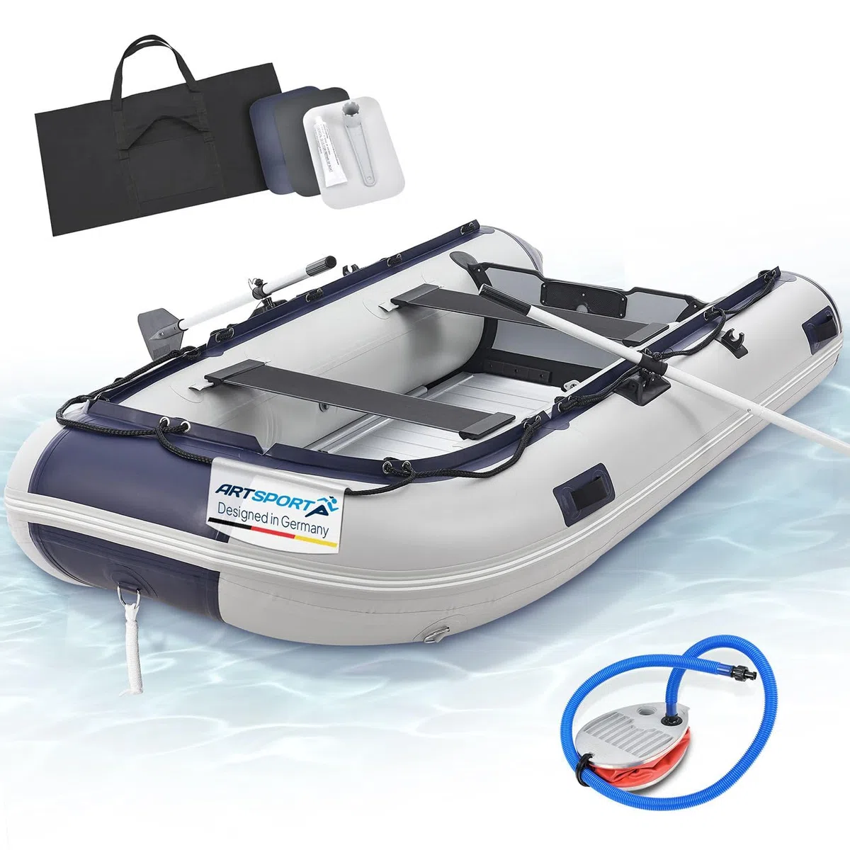 ArtSport Gommone 3,20 m per 4 Persone con 2 panche e Fondo in Alluminio - Barca a Remi con Remi, Pompa, Borsa e Kit di Riparazione - Barca da Pesca Gonfiabile