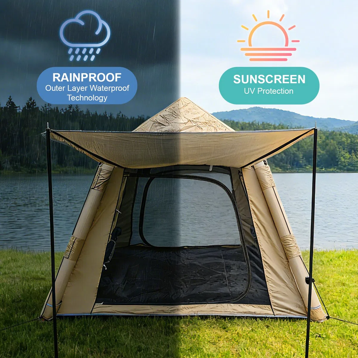 Tenda Gonfiabile da Campeggio 2 Posti 4 Stagioni – Tenda Campeggio Gonfiabile con Pompa, 90 secondi Montaggio Rapido, Impermeabile Antivento, Tenda per Famiglia Festival, Attività all'aperto, Trekking