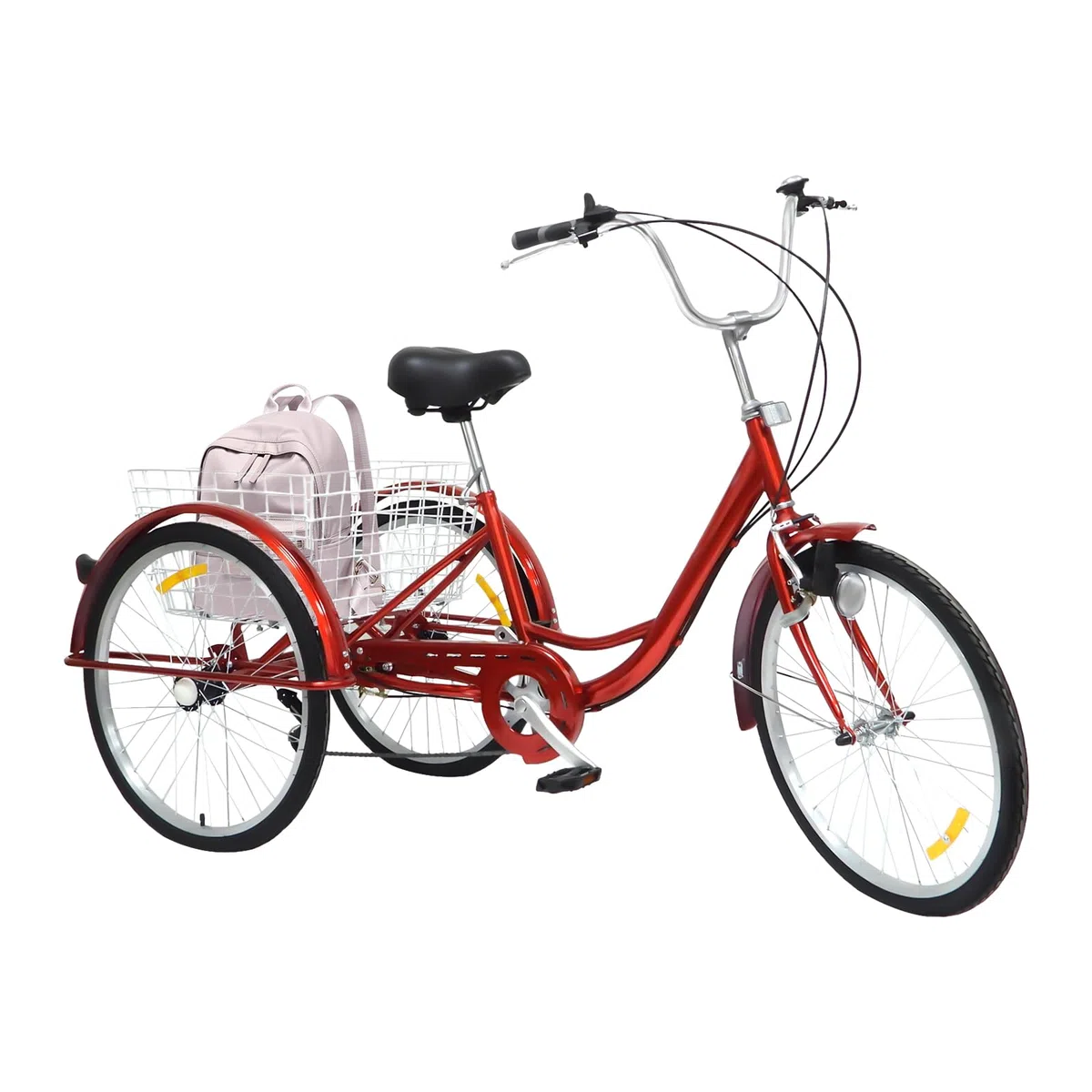 Triciclo da 24 pollici per adulti a 6 marce, bici da cruiser con sedile, dotato di 3 ruote e cestino per la spesa, regolabile in altezza, adatto per anziani, portata fino a 120 kg