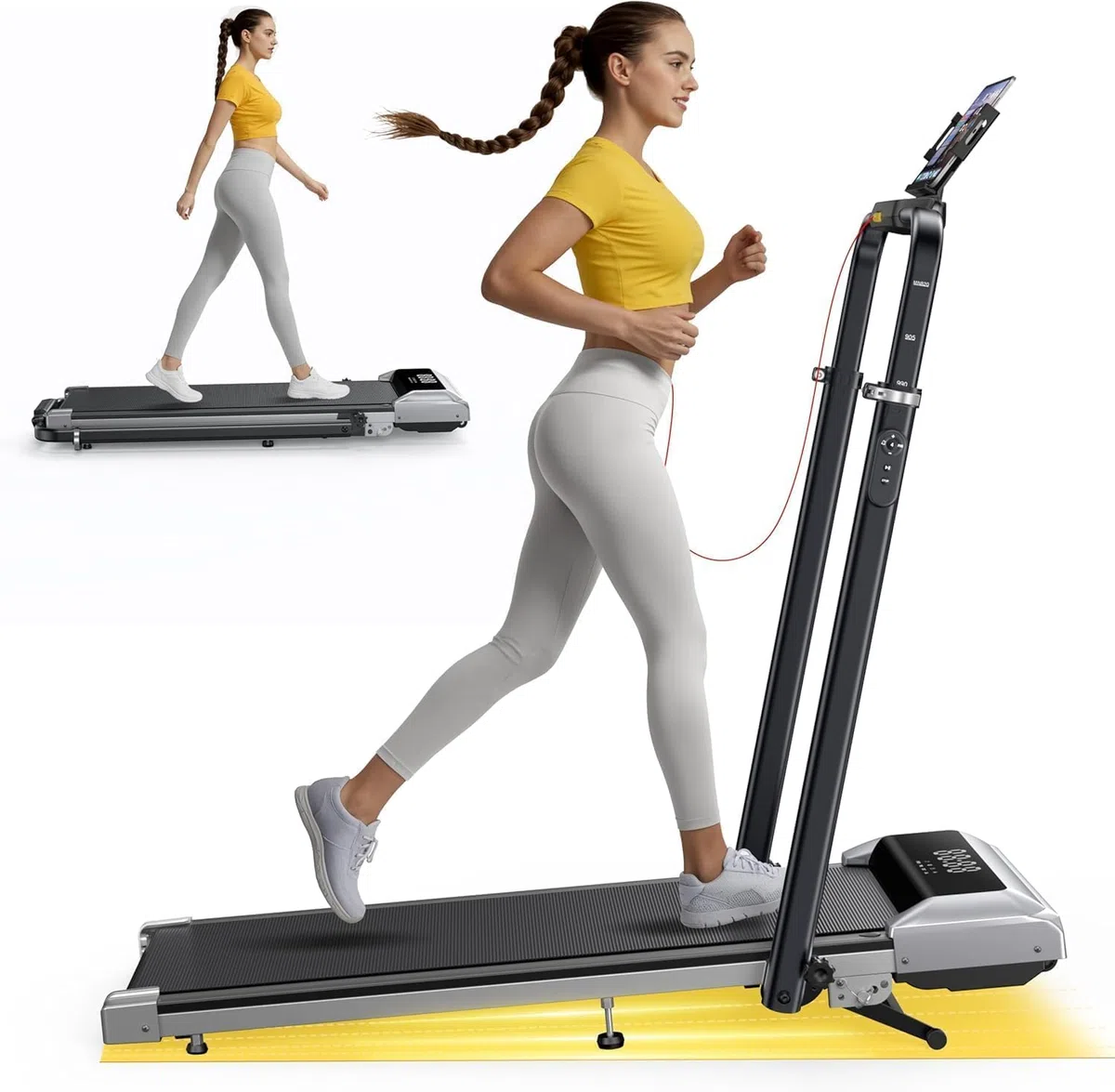 6 in 1 Tapis Roulant Elettrico, 12km/h Tapis Roulant Pieghevole con 12% Pendenza, 1150MM Tubo Montante Retrattile, 95°/105° Tubo Montante Rotante, 2.5HP Motore, App e Telecomando