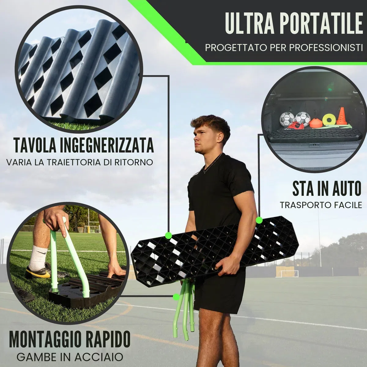 QUICKPLAY Stazione di replay | La scheda professionale di rimbalzo del calcio presenta una doppia trama e un angolo regolabile…