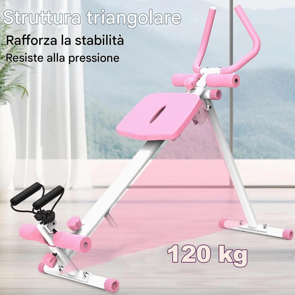 BAKAJI Ab Machine Attrezzatura per Fitness Multiuso Pieghevole con Chiusura Salvaspazio, Vogatore, Macchina per Addominali, Cruncher, Attrezzatura da Palestra in Casa per Home Gym
