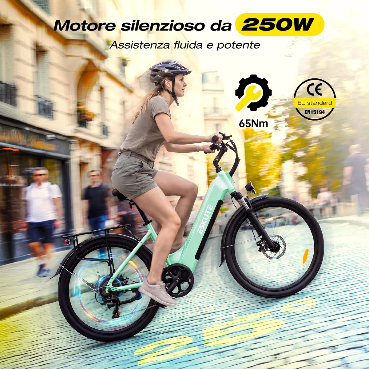 ESKUTE C202 Bicicletta Elettrica 48V 17,5Ah per Adulti 26”, Batteria Rimovibile, E-Bike da Città per Pendolari, Cambio 7 Velocità, 25 km/h, Autonomia fino a 110 km
