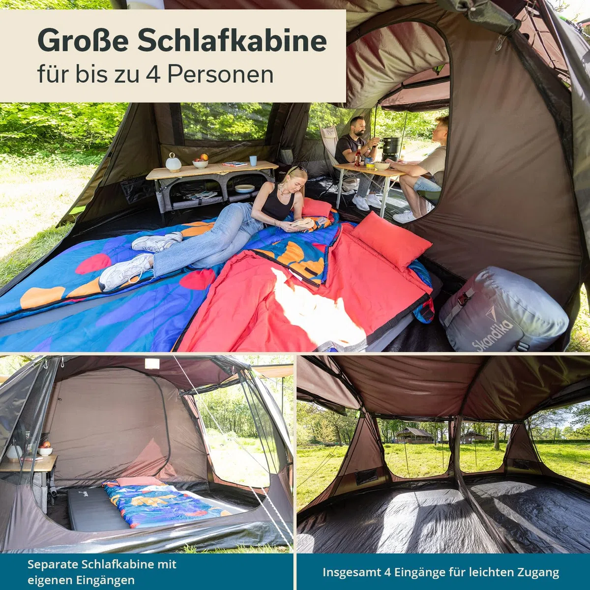 Skandika Tenda a tunnel Solheim, per 4/6 persone, pavimento della tenda cucito, colonna d'acqua 3000 mm, UPF 50+, con zanzariera e tettuccio parasole, tende, tenda familiare
