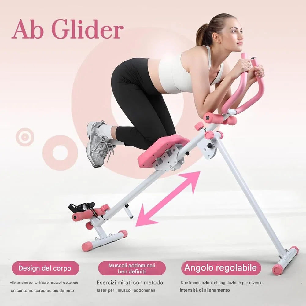BAKAJI Ab Machine Attrezzatura per Fitness Multiuso Pieghevole con Chiusura Salvaspazio, Vogatore, Macchina per Addominali, Cruncher, Attrezzatura da Palestra in Casa per Home Gym