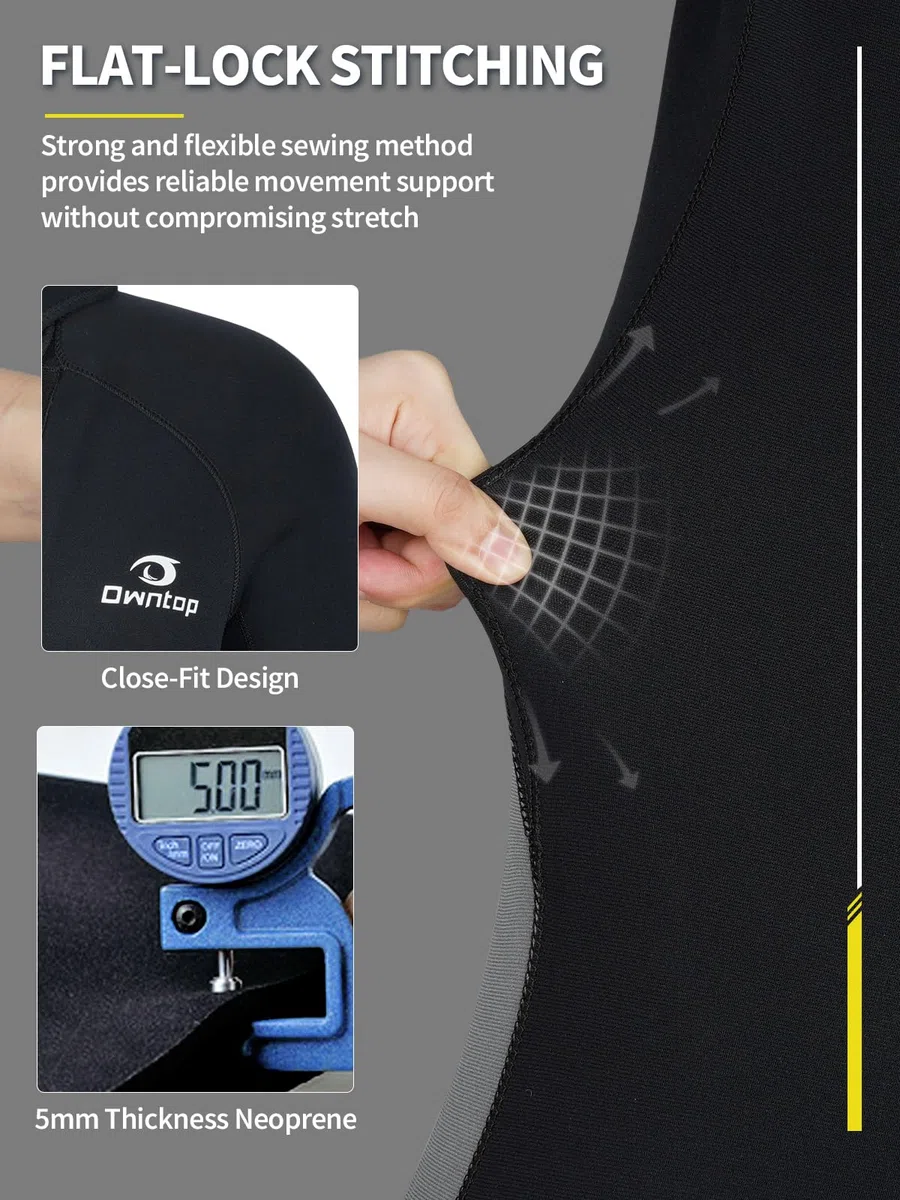 Owntop 5mm Mute per Uomo Donna - Adulti Muta da Sub in Neoprene, Mute con Cerniera Frontale a Tutta Lunghezza, Pelle da Immersione Flessibile Ultra Calda per Immersioni Surf in Acque Fredde