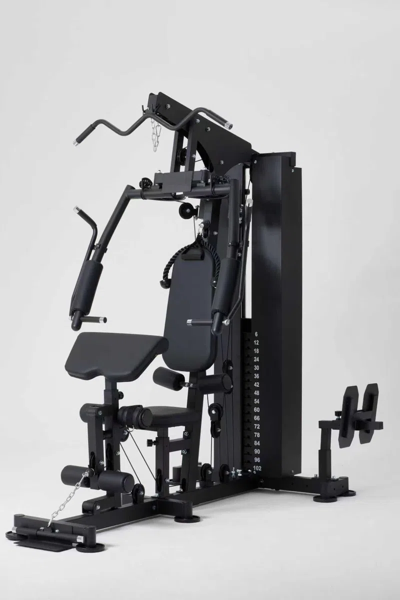 Stazione Multifunzione FD 6000 Plus - Palestra in Casa con Pacco Pesi 72kg, Carico Massimo 150kg - Macchina Fitness Professionale: Lat Tower, Leg Press, Chest Press - Home Gym Completa
