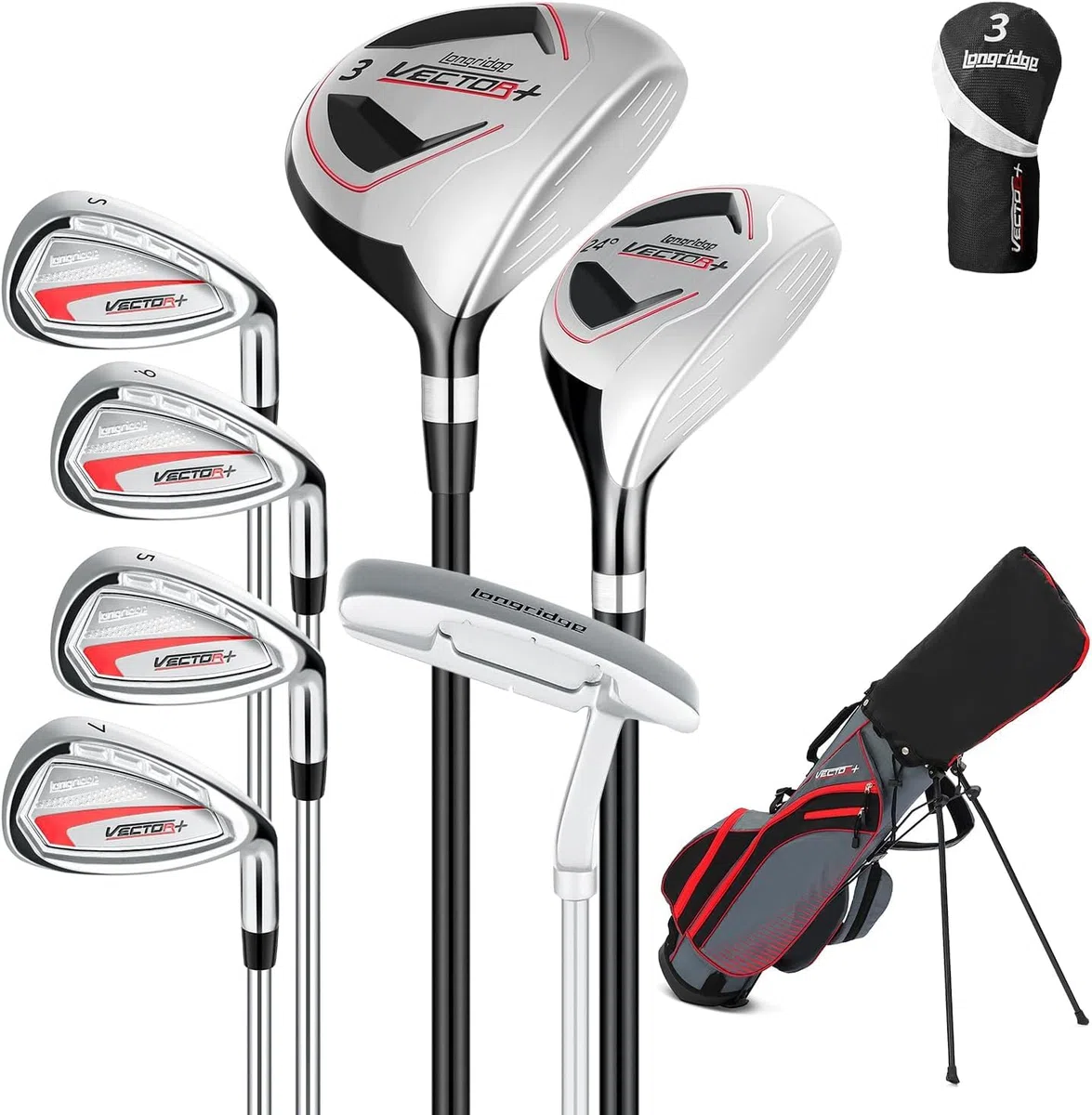XKISS Set completo di mazze da golf per mancini/destrorsi da uomo donna 8 pezzi, include sacca con copertura antipioggia, legno da fairway 3# con copritesta, ibrido 5#, ferri 5#, 7#, 9# S# e putter