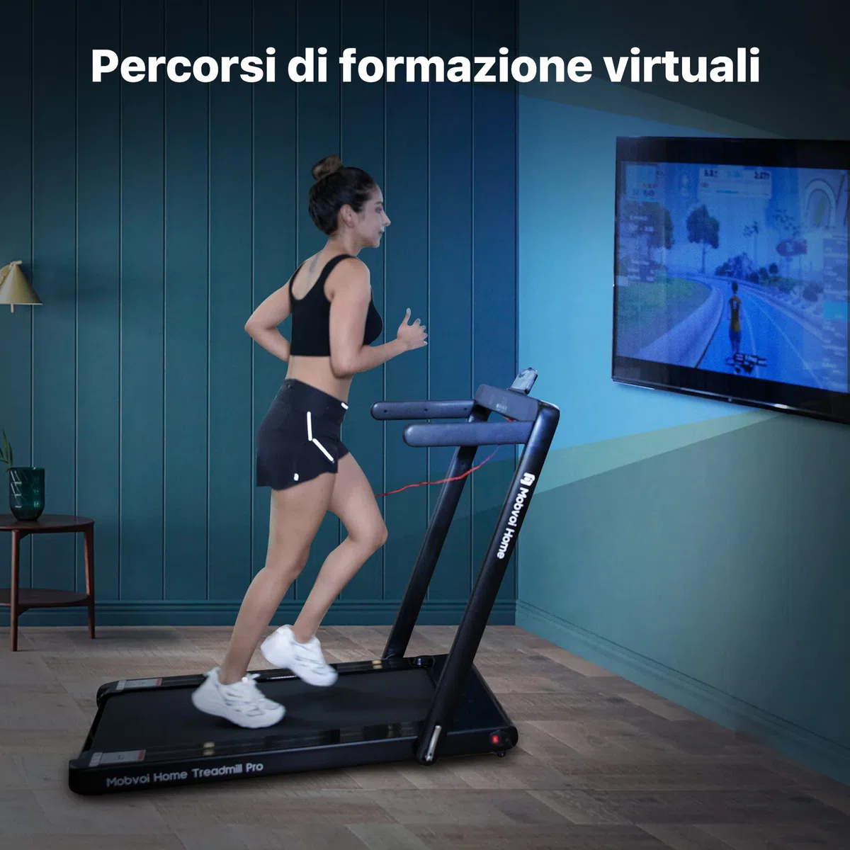 Mobvoi Home Tapis Roulant AI Intelligente 3 in 1 per casa e ufficio Supporto per Tapis Roulant per Tazza Telefono Laptop Ampia Area di Corsa Display a LED TicSports Zwift Kinomap APP 12km/h 120kg
