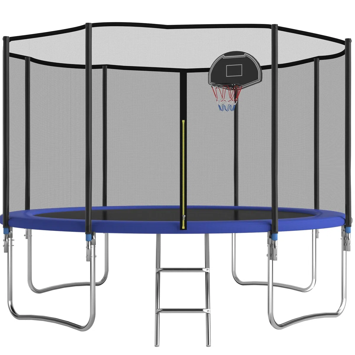 Trampolino per esterni, diametro 305/366 cm, per bambini e adulti, per il tempo libero, con cestino da basket, scala e rivestimento antiruggine, portata 200/272 kg