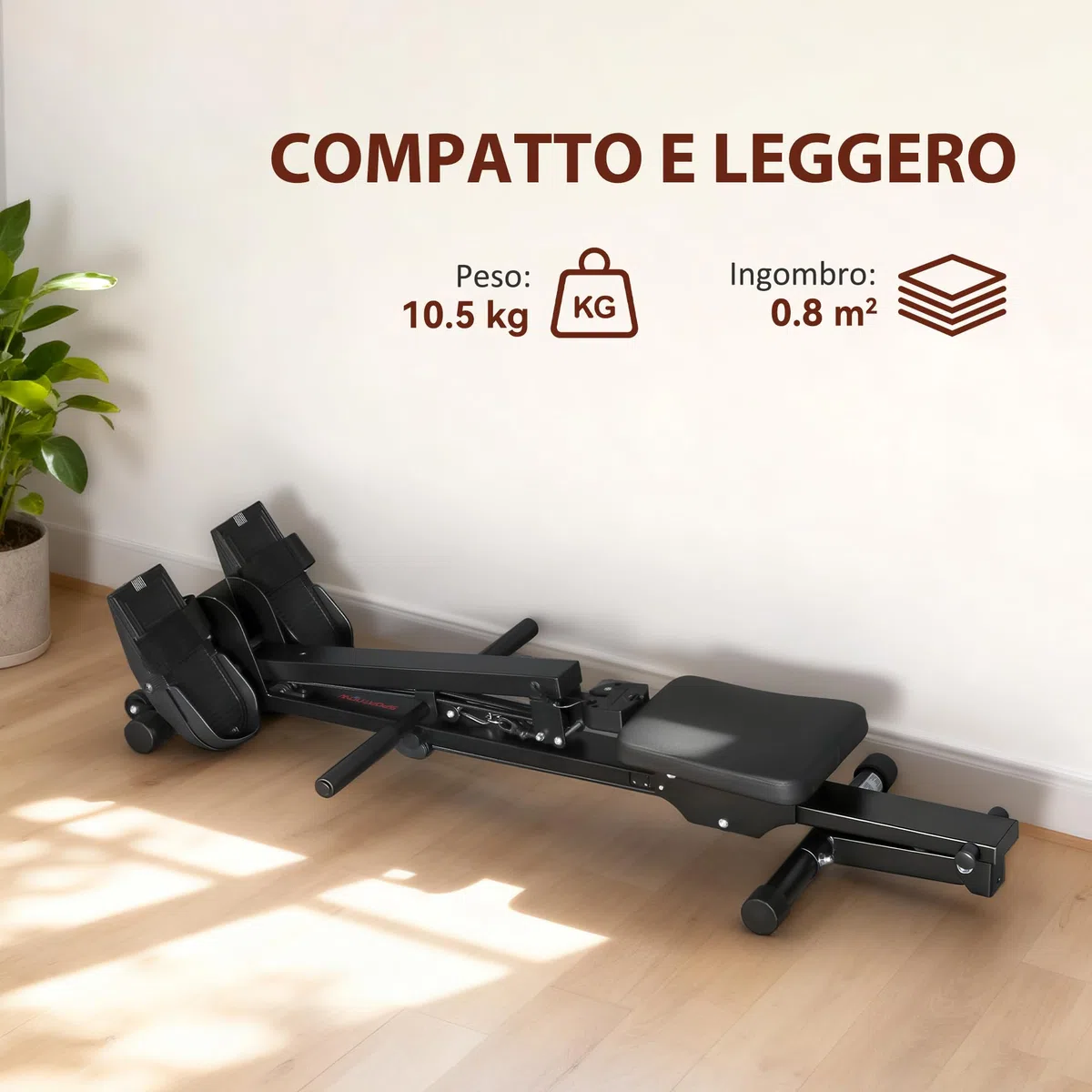 SPORTNOW Vogatore per Casa, Vogatore Compatto Silenzioso con Resistenza a Elastico, Monitor LCD, Sedile Imbottito, per Allenamento Tutto il Corpo, Capacità 150 kg, Salvaspazio, Nero