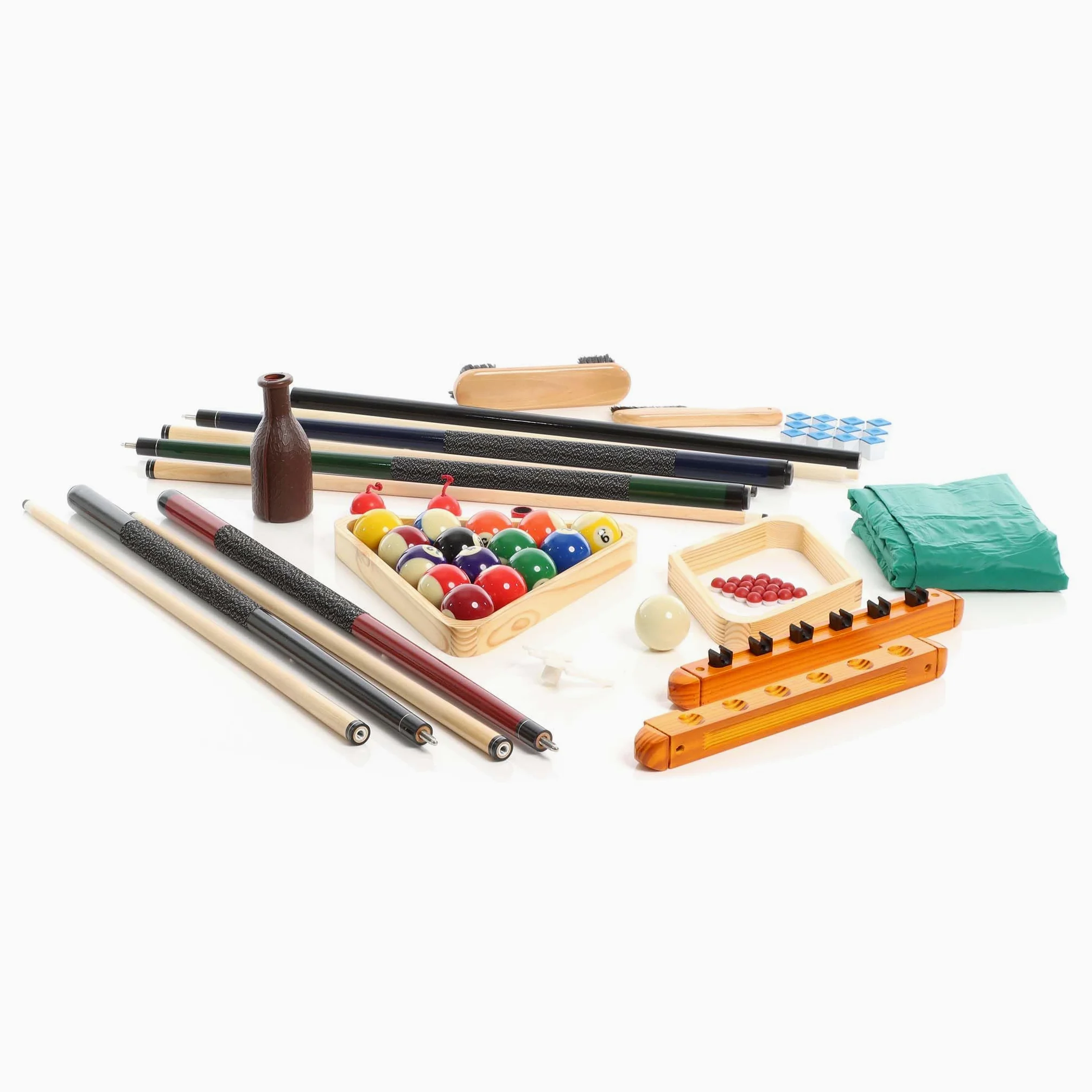 Wiltec Set di Accessori per Biliardo 4 Stecche Triangolo e portastecche a Parete