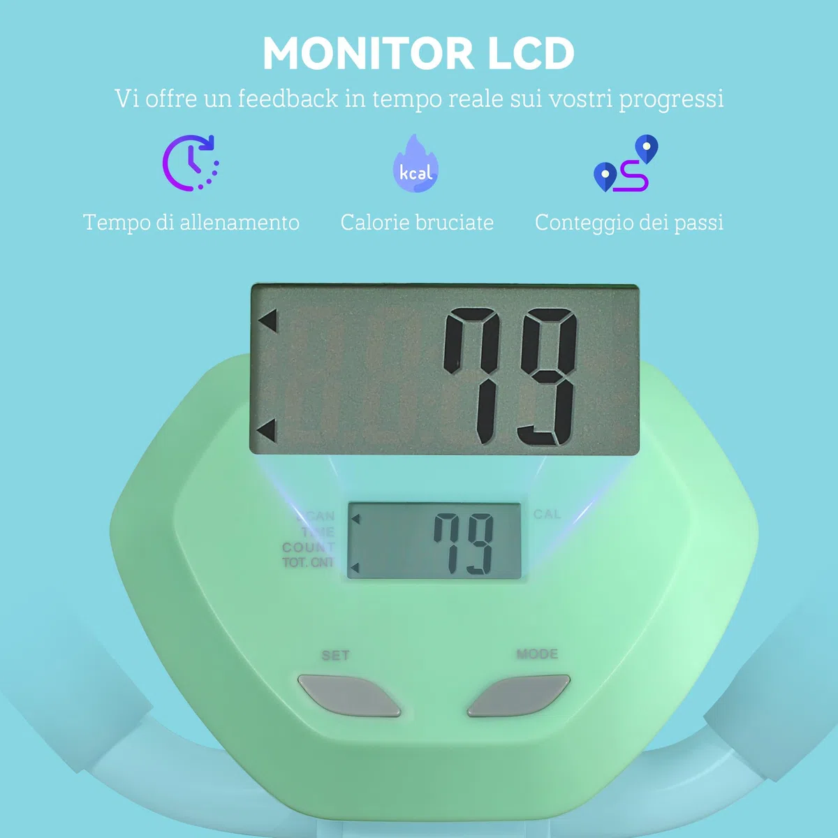 SPORTNOW Stepper con Manubrio Regolabile su 3 Livelli, Gradino Regolabile, Monitor LCD e Piedini Antiscivoli e Regolabili, Stepper Fitness Casa in Acciaio e ABS, 48x38x108-118 cm, Bianco e Verde