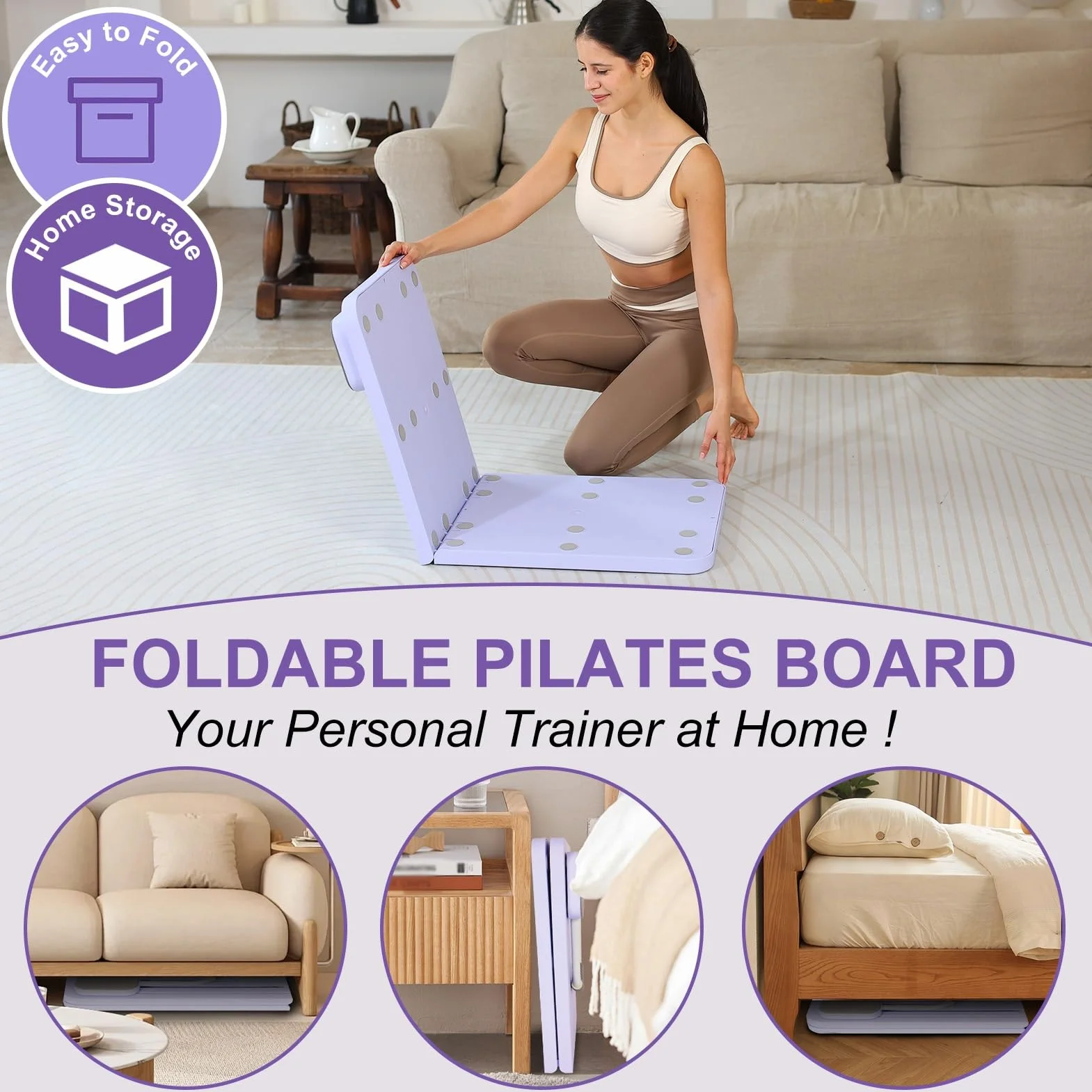 Pilates Board - 2026 Upgraded Pieghevole Macchina Reformer Pilates per Casa Multifunktional Tavola da Pilates Addominali Rullo Rimbalzo Automatico(Rosa)