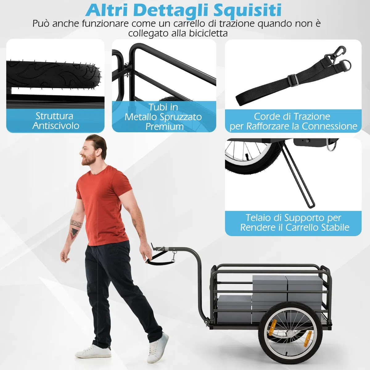 COSTWAY Carrello Cargo per Bicicletta Pieghevole, Rimorchio per Bici con Copertura in Tessuto Oxford e Ruote Pneumatiche con Relfettori, Carrello per Bici con Portata di 55 kg, 145,5 x 61 x 58 cm