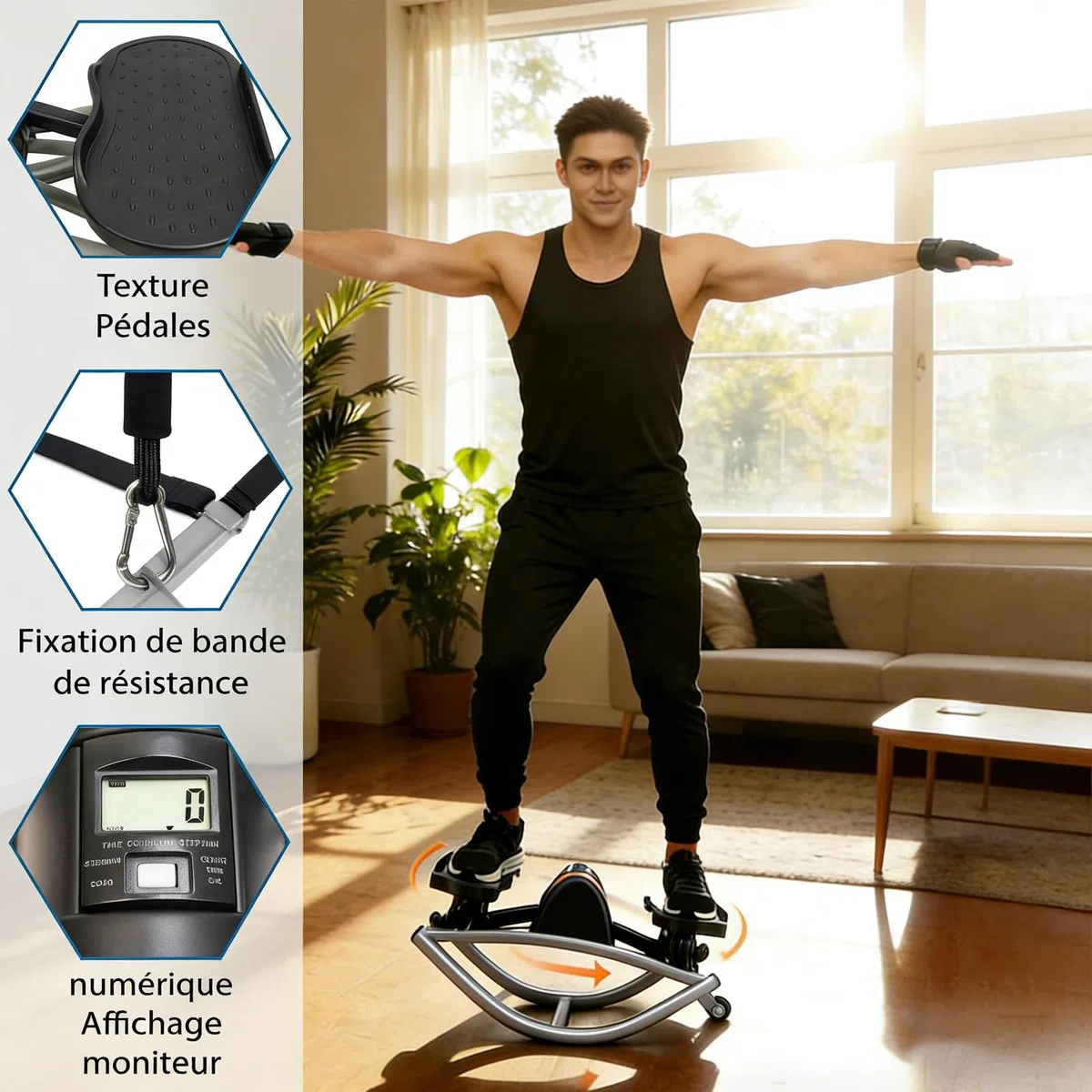 Stepper Laterale Portatile con Fasce di Resistenza | Macchina Fitness Compatta per Casa, Ufficio e Soggiorno | Allenamento Addominali, Gambe e Glutei | Mini Stepper Silenzioso e Salvaspazio
