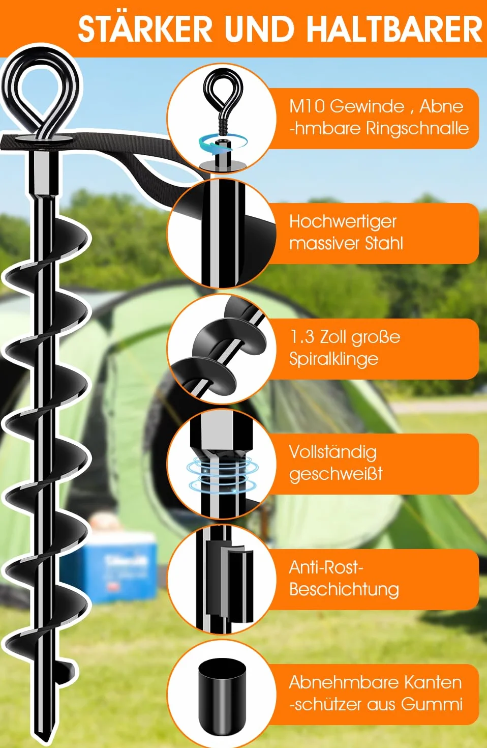 Ancoraggio a terra 8 Set con cinghie - vite intera e grande Trampolino Trampolino Ancoraggio a terra Set per un fissaggio sicuro nel terreno, per fissare il trampolino, la tettoia, l'altalena ecc