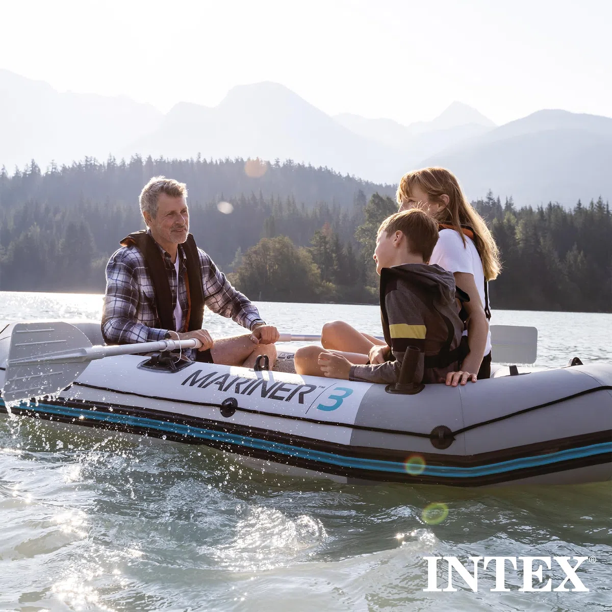 INTEX Serie di barche gonfiabili Mariner: include remi da barca deluxe e pompa ad alto rendimento - PVC super resistente - chiglia resistente all'usura - porta canna da pesca rimovibile - maniglia