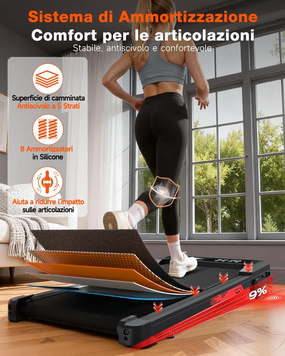Tapis Roulant Elettrico Pieghevole 3 in 1 con Inclinazione 9%, Walking Pad 1-10 km/h, Motore Brushless Silenzioso 3,0 HP, Portata 140 kg, Display LED, Ammortizzato, Salvaspazio Casa Ufficio