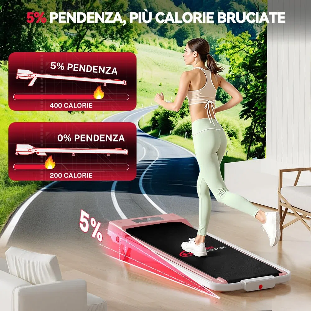 Tapis Roulant Elettrico Salvaspazio 7%, 3 IN 1 Walking Pad Pieghevole, 2.5CV Tapis Roulant Con Inclinazione, Display LED, Carico massimo di 130 kg